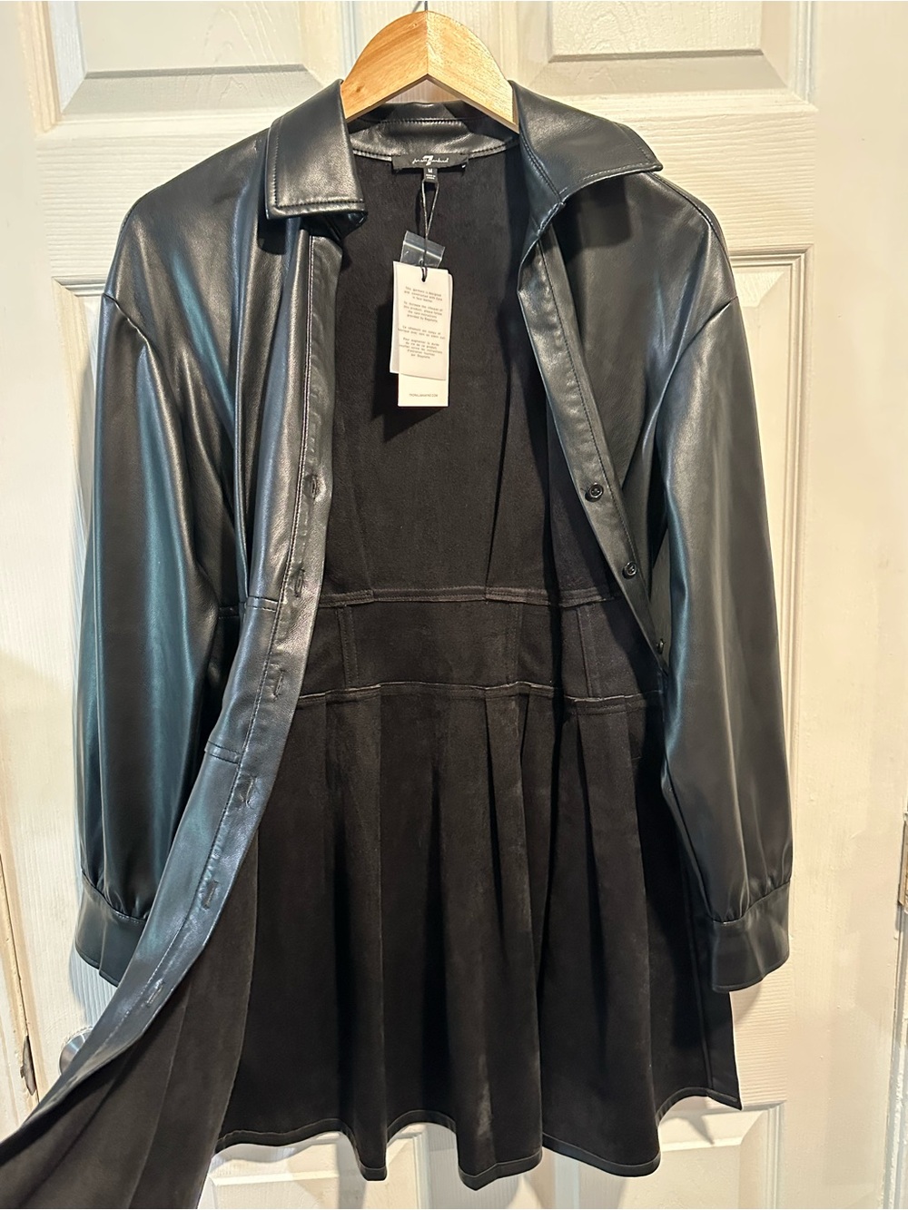 7 For All Mankind Black Faux Leather Shirt Jacket Dress - Picture 5 of 5